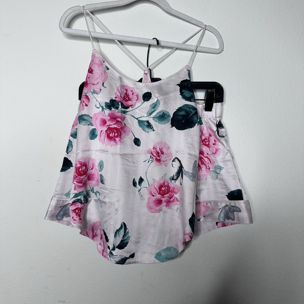 Victorias Secret Rose‎ & Butterfly Spaghetti Tank Top Shorts Two Piece Sz XS